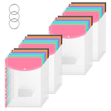 Imagem de 24 pastas de fichário de envelopes, bolso para fichário de 11 furos com botão de pressão, pasta de arquivo de plástico à prova d'água para escola, casa, trabalho, escritório (estilo 2)