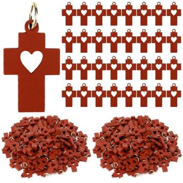 Imagem de Vicenpal 100 peças pequenas pingentes de cruz de madeira de oliveira 2 cm Terra Santa pequeno bolso religioso segurando cruzes colar de madeira pingentes adultos incentivo presentes a granel para