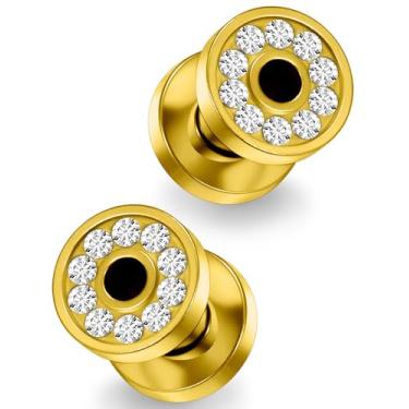 Imagem de Pexveiuu Túneis alargadores de orelha de titânio dourado 8G para orelha calibre 10 duplo alargado parafuso encaixe túnel brinco hipoalergênico grau implante médico piercing joias mulheres homens 3 mm
