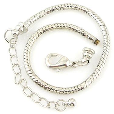 Imagem de RUBYCA 10 peças de pulseira de corrente de cobra estilo europeu de lagosta banhada a prata branca serve para berloques de contas de 16 cm