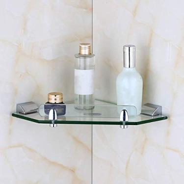 Imagem de Prateleira multifuncional, prateleira de banheiro de vidro, suporte de canto multifuncional montado na parede 24 x 34 cm/24 x 34 cm x 1 peça