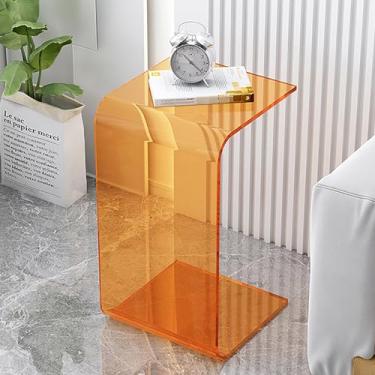 Imagem de Mesa lateral de acrílico moderna para sala de estar, quarto, varanda, pátio e escritório, marrom transparente 30 x 30 x 55 cm (laranja 30 x 30 x 60 cm)