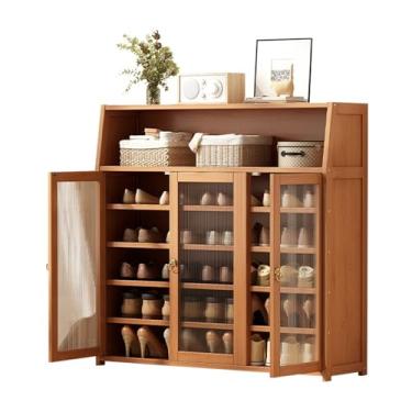 Imagem de Sapateira para 5 a 30 pares, armário de armazenamento de sapatos com porta de armário translúcida, sapateira de bambu para entrada, tênis, sapatos de couro, salto alto,