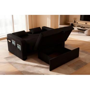Imagem de Sofá-Cama Retrátil Lady Day 140cm com Baú e Almofadas em Veludo Preto Sofisticado