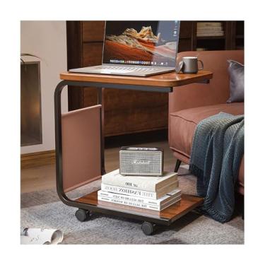 Imagem de Mesa lateral em forma de C, mesa lateral estreita em forma de C, mesa lateral de sofá giratória de 360°, com moldura de metal e bolsa de armazenamento, adequada para sala de estar e quarto. (moldura