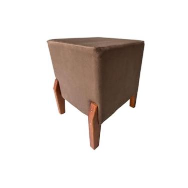 Imagem de Puff de Centro Quadrado Estofado em Veludo Pávia com Pés Madeira 42x34cm Cores Marrom Sala Quarto Hall Decoração Moderna