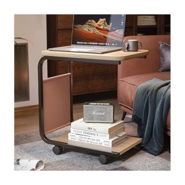 Imagem de Mesa lateral em forma de C, mesa lateral estreita em forma de C, mesa lateral de sofá giratória de 360°, com moldura de metal e bolsa de armazenamento, adequada para sala de estar e quarto. (moldura