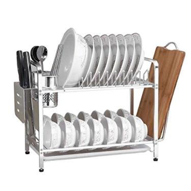 Imagem de Escorredor de pratos de cozinha escorredor de pratos escorredor de pratos de 2 camadas rack de armazenamento de suprimentos de cozinha rack de drenagem com pauzinhos/facas/suporte de tábua de corte
