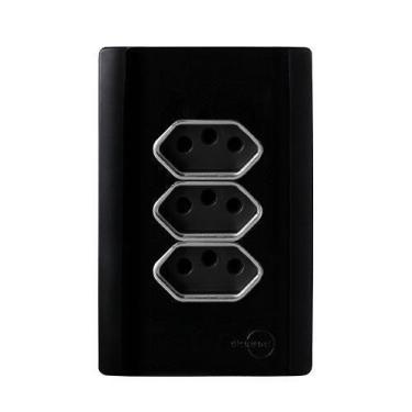 Imagem de Cj Tomada Tripla 10A 4X2 - Novara Preto Brilhante Cromado - Dicompel N