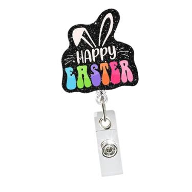 Imagem de Carretel de crachá de Páscoa | Carretel de cartão de estudante | Porta-crachá de identificação retrátil de coelho de acrílico para estudante, trabalhador, médico, enfermeira, mulheres e homens