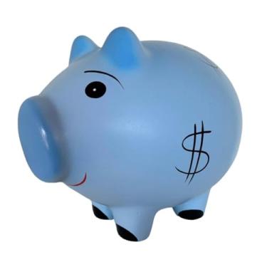 Imagem de Cofre para Guardar Dinheiro, Porco Cofre Cofrinho Colorido Bolinha Porta Moedas e Notas em CerâMica - Presentes, Decoração, Lembrancinha Fofa, 18×14.5×12.5cm(Azul)