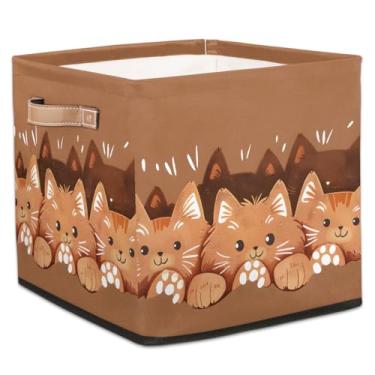 Imagem de hongjinglin Cestos dobráveis para armazenamento de cubos, gatos, fofos, caixas dobráveis marrons, brinquedo infantil com alças, organizador de tecido, cesto organizador para berçário, sala de estar