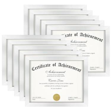 Imagem de Frametory, Moldura prateada de 21 x 28 cm, conjunto de 10, molduras de vidro verdadeiro, molduras de diploma para montagem na parede ou mesa, perfeita para certificados, diplomas, prêmios ou outros