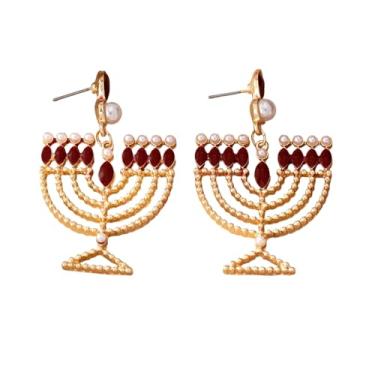 Imagem de Brincos de menorá de Hanukkah para mulheres com contas de strass, estrela judaica de Davi, vela menorá, Natal, Hanukkah, Chanucá, presentes de Natal, middle, Acrílico, Sem pedra preciosa