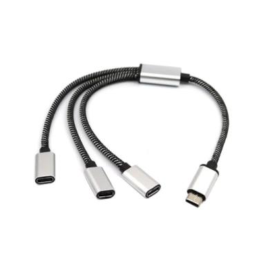 Imagem de Divisor USB C macho para 3 USB C fêmea, hub tipo C de liga de alumínio, transmissão de dados de 480 Mbps para laptop, tablet, unidade USB