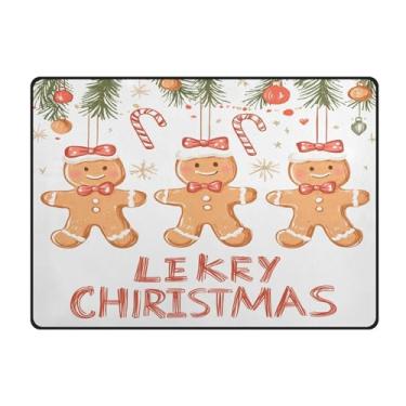 Imagem de Blueangle Tapetes de Natal laváveis de 10 x 13 cm para sala de estar - Tapete de área ultrafino macio antiderrapante resistente a manchas com estampa de pão de gengibre fofo para decoração de férias