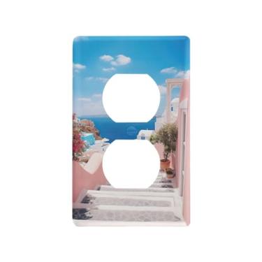 Imagem de KEEPREAL Placa de parede de tomada de receptáculo duplex - 1 placa de cobertura romântica Villagecore tamanho padrão, perfil fino para decoração de casa/escritório/quarto, 11,5 x 7 cm #246