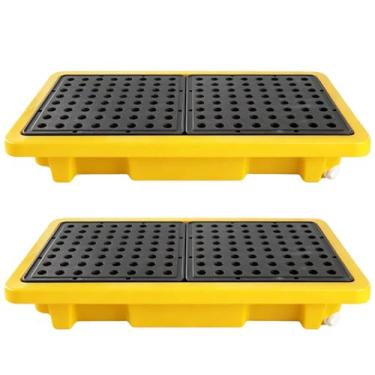 Imagem de MXOYOXM 2 peças 2 paletes de contenção de derramamento de tambor, bandeja de contenção de derramamento de 66 cm x 35 x 12 cm com saída de drenagem, capacidade de carga de 907 kg, paletes de plástico