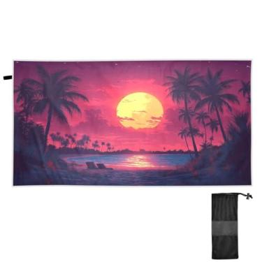 Imagem de ATTX Toalha de praia de palmeiras do pôr do sol 79 x 188 cm - Cobertor de microfibra leve de secagem rápida e resistente à areia para piscina, ioga, academia e viagens | Esportes de banho de natação