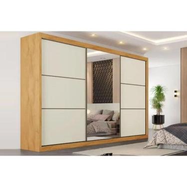 Imagem de Guarda Roupa Casal Bragança 3 Portas De Coorer (1 C- Espelho) E 6 Gavetas Off White-peroba - Europa