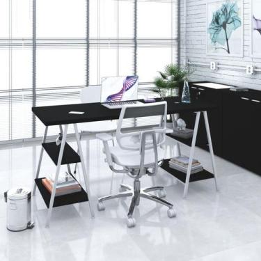 Imagem de Mesa Kuadra Cavalete 150X60X75cm - Compace Decor, Preto Ônix / Est.Bra