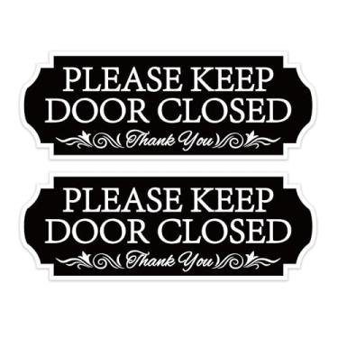 Imagem de 2 peças, placa para manter a porta fechada para casa, autoadesivo, impermeável, feche a porta, uso interno/externo para casa, local de trabalho, loja, café, restaurante e loja (preto)