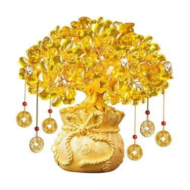 Imagem de IEUDNS Árvore da Fortuna Feng Shui em Vaso, Planta Artificial com Saco de Bênçãos, Decoração para Loja, Restaurante e Casa, Presente para Inauguração, 17cm X 8cm X 18cm