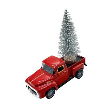 Imagem de IEUDNS Estátua de caminhão em forma de árvore de Natal, enfeite de mesa, estatueta natalina em resina, liga metálica e madeira, Árvore de Prata