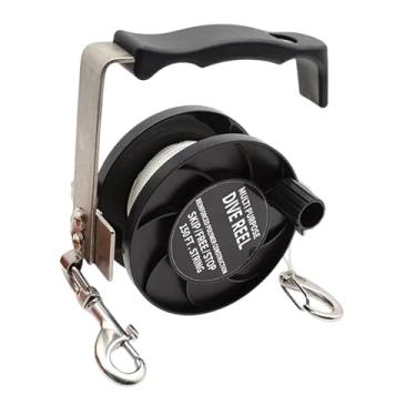 Imagem de predolo Carretel de linha de mergulho portátil para mergulho autônomo, ideal para ancoragem em cavernas e uso subaquático, Preto 150 Pés