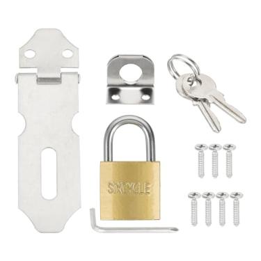 Imagem de PATIKIL 1 ferrolho de cadeado de aço inoxidável, ferrolho de trava de 5,5 cm, trava deslizante para porta, fecho de segurança com trava de cobre única e parafusos para armário, jardim, quintal, galpão