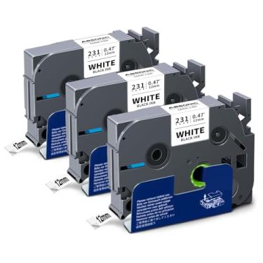 Imagem de Fita adesiva Tze compatível com Brother TZe-231 TZe231 TZ TZe Fita 12 mm 0,47 refil branco laminado para fita de etiqueta P Touch PT-D220 D210 H110 D200 D400 1280 D610BT, 12 mm x 8 m), 3 Pacote