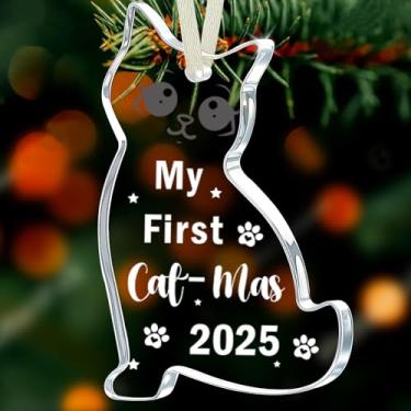 Imagem de Enfeite de vidro de Natal My First Cat-Mas 2025 – Decoração de árvore de Natal para amantes de gatos, lembrança de gatinho fofo, presente de feriado para donos de animais de estimação, amigos da