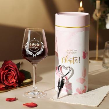 Imagem de AW BRIDAL Presentes de feliz aniversário de 60 anos para mulheres ou homens, edição limitada 1965 vintage conjunto de presente de taça de vinho para decorações de aniversário, presentes nascidos em