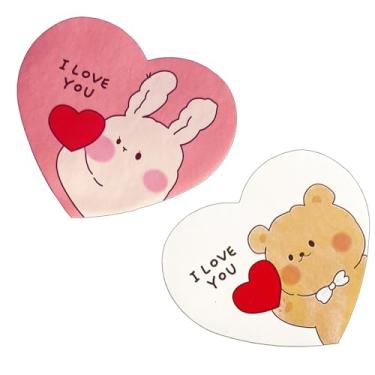 Imagem de Adesivos de coração para Dia dos Namorados, pacote com 60, design I Love You Bunny and Bear para biscoitos, scrapbook, casamento, aniversário, etiquetas de presente, etiquetas decorativas de 3,8 cm