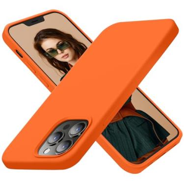 Imagem de Cordking Capa protetora projetada para iPhone 13 Pro, laranja neon | Silicone, ultrafina, à prova de choque, forro de microfibra macio antiarranhões, 6,1 polegadas