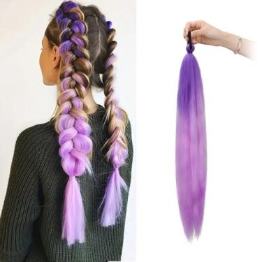 Imagem de 1 peça de extensões de cabelo de rabo de cavalo trançado de Natal para mulheres, extensões de cabelo liso roxo realce cabelo humano com clipe macio