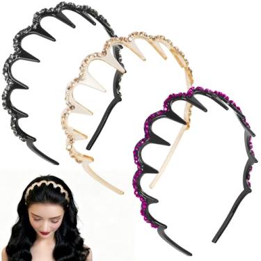 Imagem de LONEEDY Bandanas femininas com strass ondulado e cristal para pente de dentes, antiderrapantes (Dente grande (cinza + dourado + roxo))