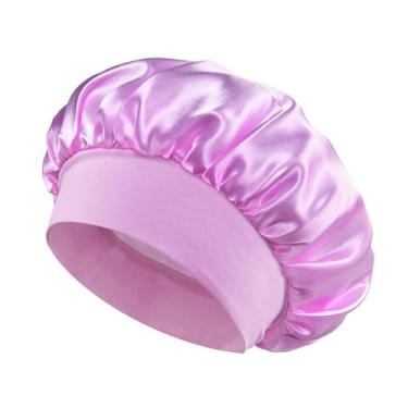 Imagem de Touca feminina de cetim de aba larga – Touca elástica para noite e banho para dormir e cuidar do cabelo, envoltório de cabeça sólido unissex