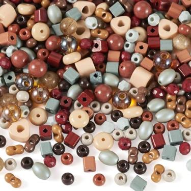 Imagem de Beadthoven 200 peças pequenas contas de vidro mistas formas marrom vermelho rosa contas de semente de vidro opaco tubo cubo triângulo redondo solto pequeno pônei espaçadores a granel para pulseiras