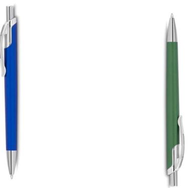 Imagem de Caneta Esferográfica Executiva em Alumínio Reciclado, Corpo Preto Fosco, Clipe Cromado, Escrita Azul, Design Cilíndrico, para Escrita Geral, 14 cm (Azul e Cinza)