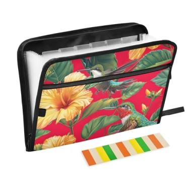 Imagem de Pasta de arquivo expansível de pássaros amarela e verde com zíper com bolso frontal para tamanho carta e tamanho A4 para material de escritório escolar