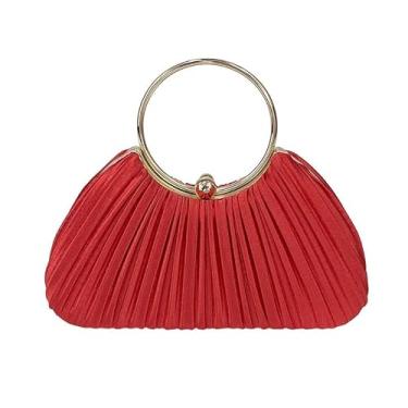 Imagem de Bolsa clutch feminina dourada com purpurina, plissada, para festa de casamento nupcial com anel de strass, Anel vermelho