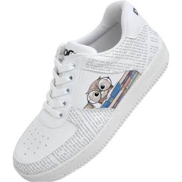 Imagem de Tênis feminino branco – Tênis fashion feminino feito à mão, couro vegano e design exclusivo, The Wise Owl, 38