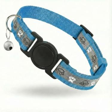 Imagem de Coleira de gato separável, coleira reflexiva para gatinhos com sino, coleira de segurança com fivela, leve, ajustável, confortável, adequada para gatos meninos e meninas (17,8 a 33 cm) azul
