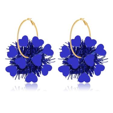 Imagem de Dreuyet Brincos femininos de guirlanda de coração para dia dos namorados com glitter, vermelho, rosa, branco, metálico, guirlanda, festa, aniversário, feriado, joia, Middle, Metal, Sem pedra preciosa