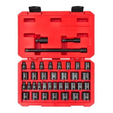 Imagem de TEKTON Conjunto de soquetes de impacto de 6 pontos de chave de 3/8 polegadas, 37 peças (1/4-1"), 6-24 mm | SID91402