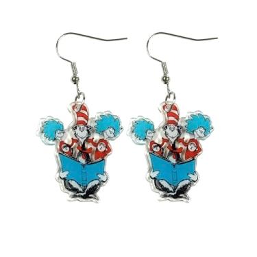 Imagem de Purple Myrtle Brincos pendentes de chapéu de gato, acrílico banhado a prata, design leve de anzol para mulheres, conjunto de 2 peças