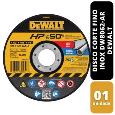 Imagem de Disco Corte Fino Inox 4.1/2x1x7/8 DW8062-AR Dewalt - BLACK&DECKER