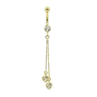 Imagem de Piercing de ouro 18k de umbigo com 3 corações - Elegancy Joias