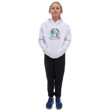 Imagem de Conjunto Infantil Menina Estampa Unicornia Colorida Blusa Canguru e Calça Moletom Toque Macio-Feminino